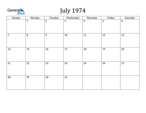 Calendar July 1974
